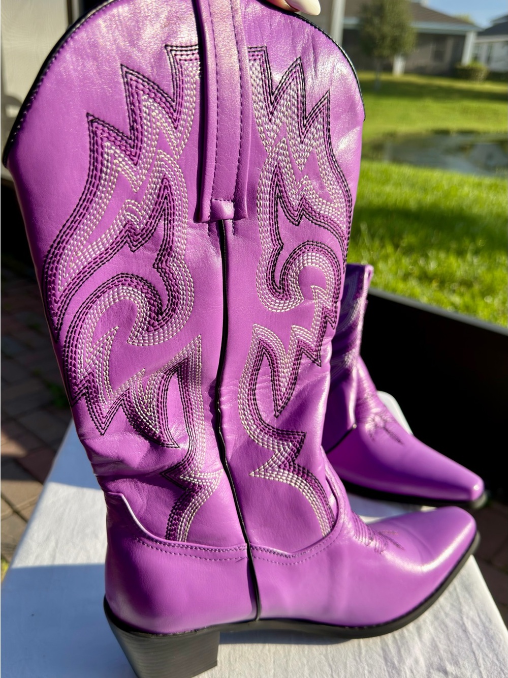 Purple Western Cowboy Boots Embroidered Pointed Toe EU 43 - Picture 12 of 12